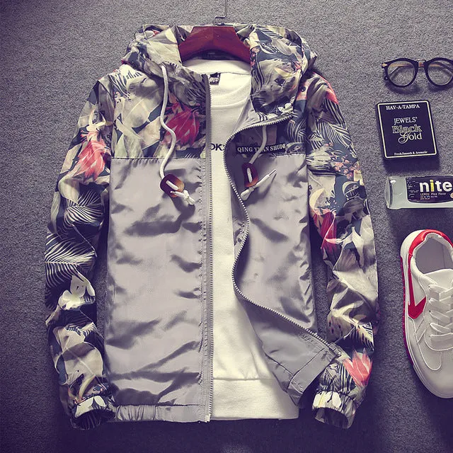 Hip Hop Style Floral Hooded Men Bomber Jacket