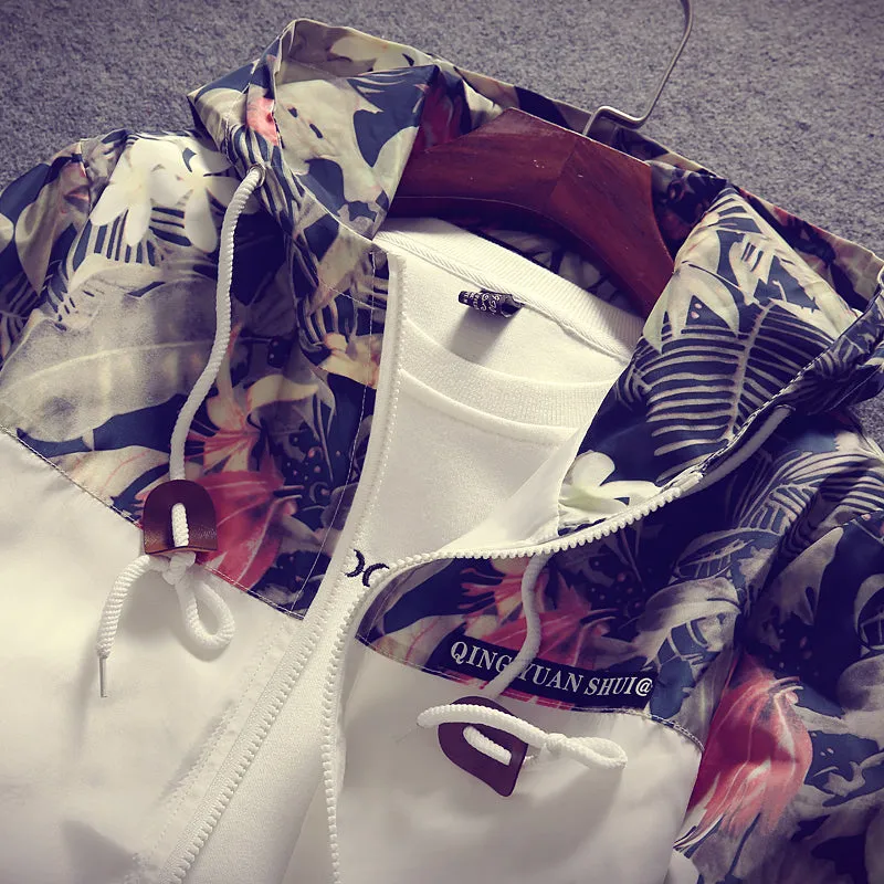 Hip Hop Style Floral Hooded Men Bomber Jacket