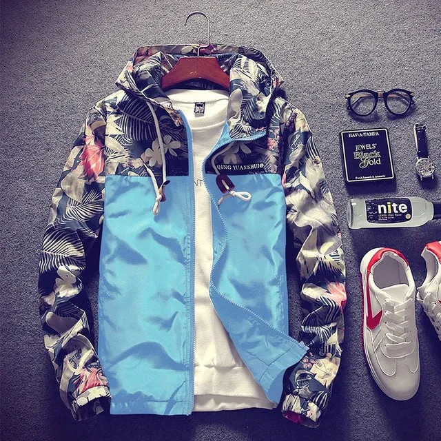 Hip Hop Style Floral Hooded Men Bomber Jacket