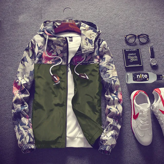 Hip Hop Style Floral Hooded Men Bomber Jacket