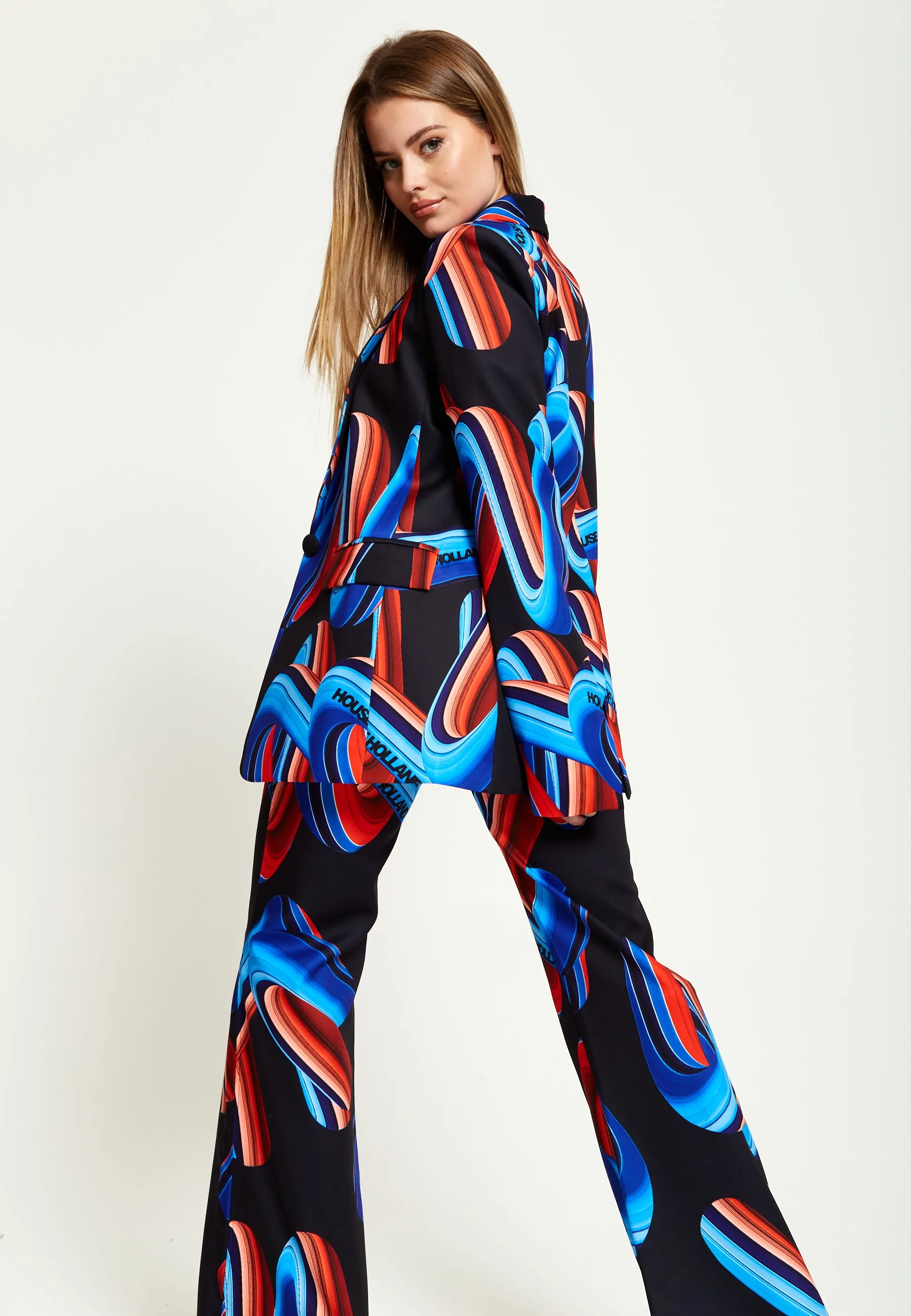 House Of Holland Abstract Print Blazer In Black, Red And Blue