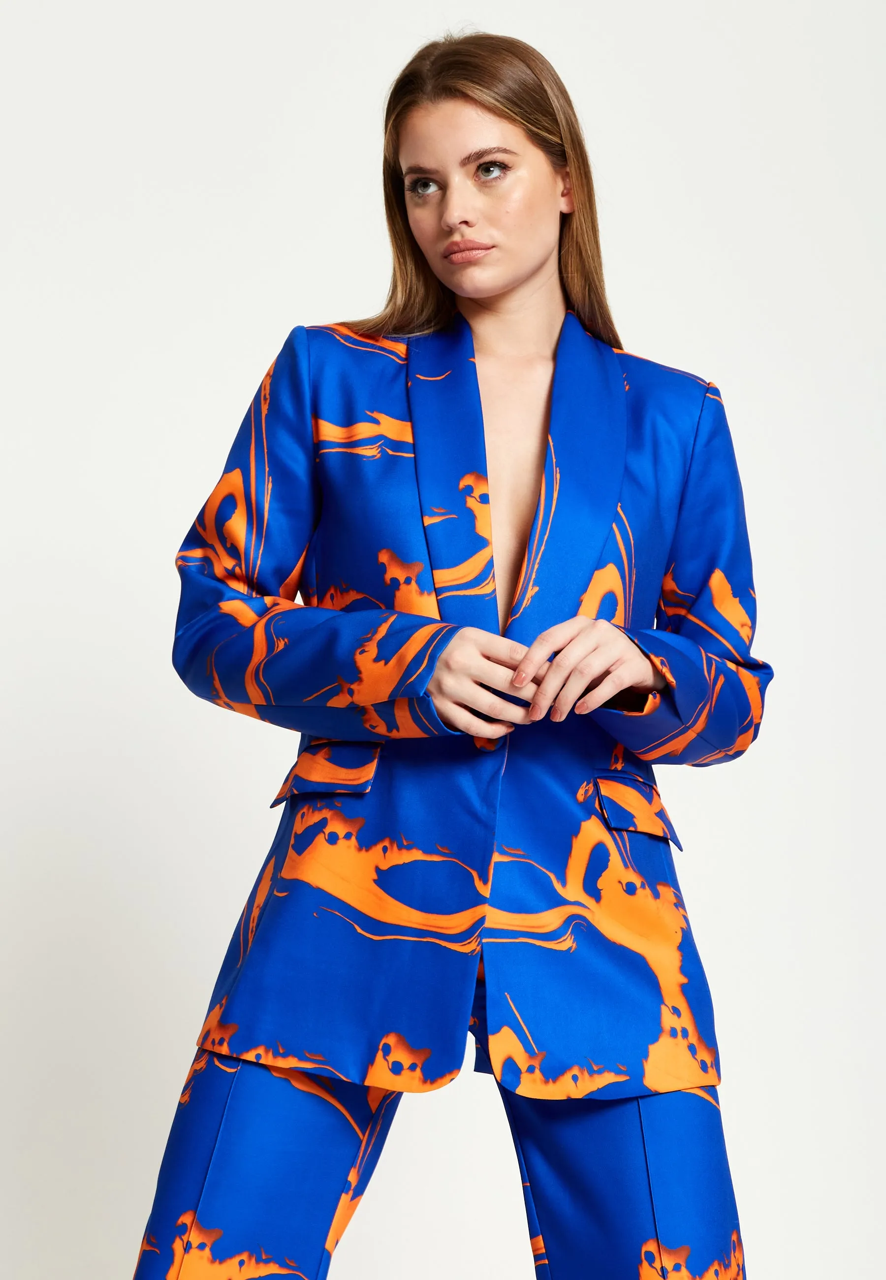 House Of Holland Marble Print Blazer in Blue And Orange