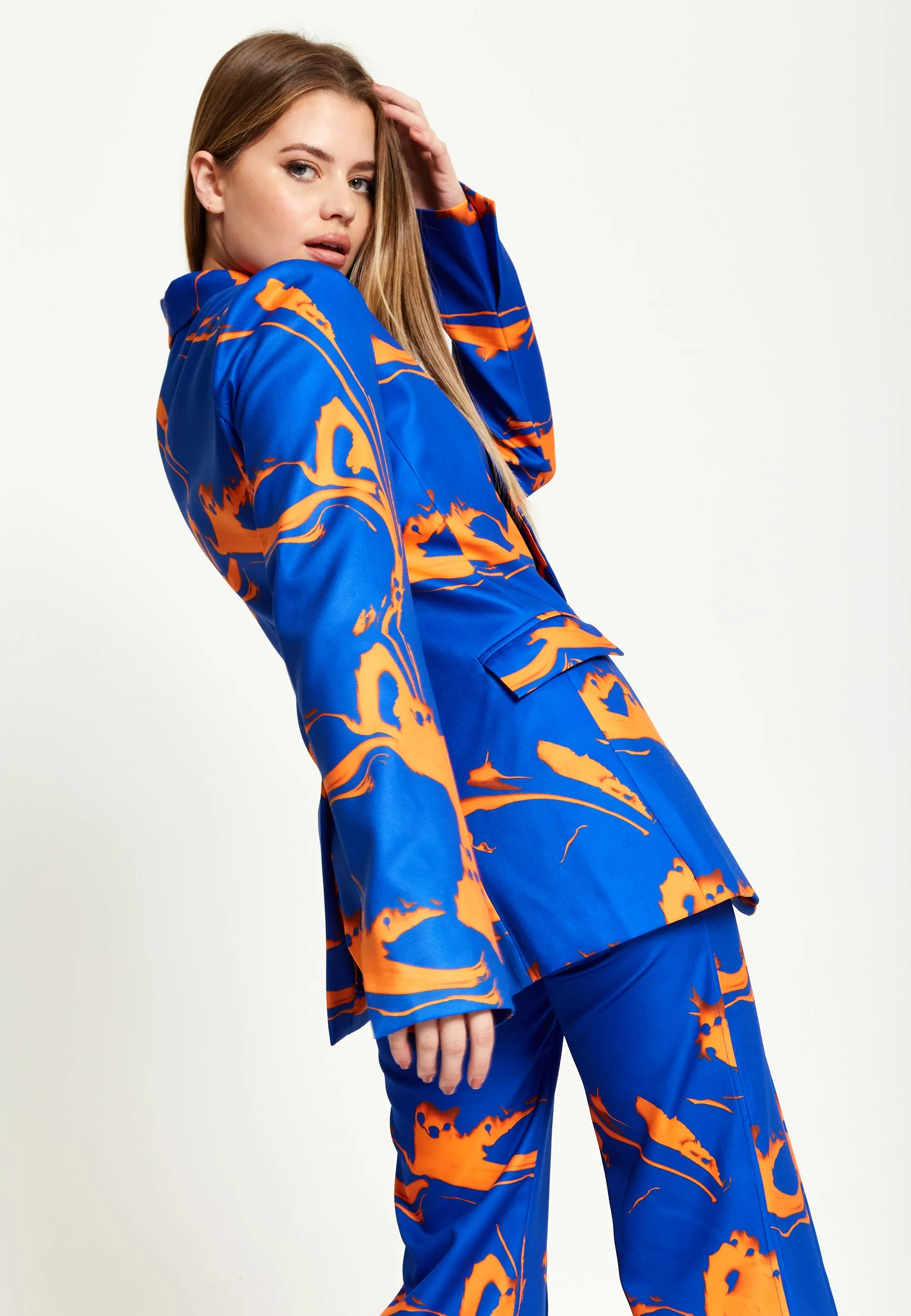 House Of Holland Marble Print Blazer in Blue And Orange