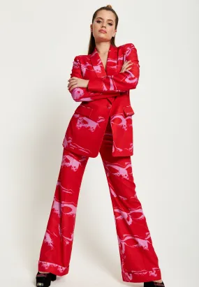 House Of Holland Marble Print Suit Trouser in Red And Pink