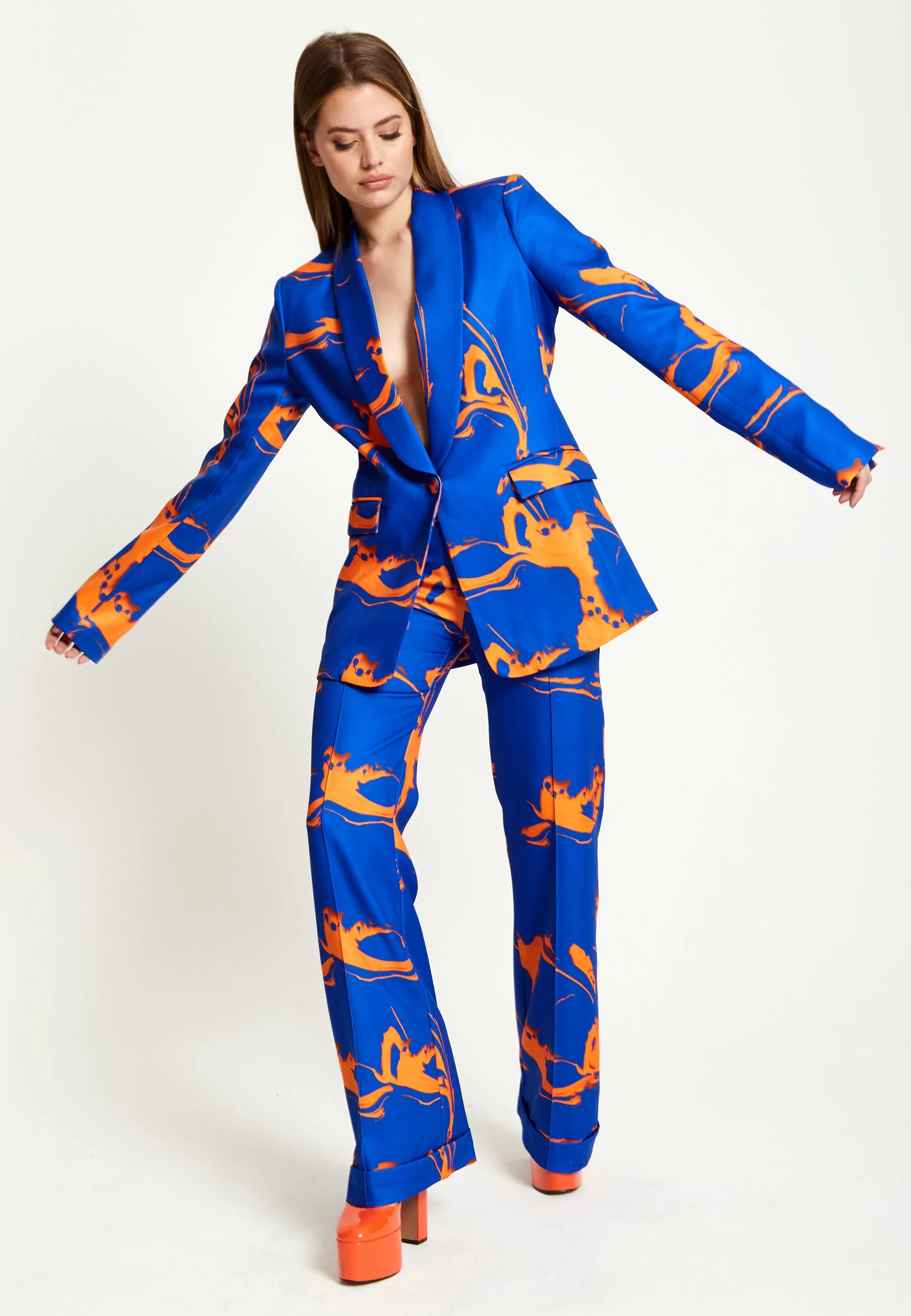 House Of Holland Marble Print Trousers in Blue And Orange