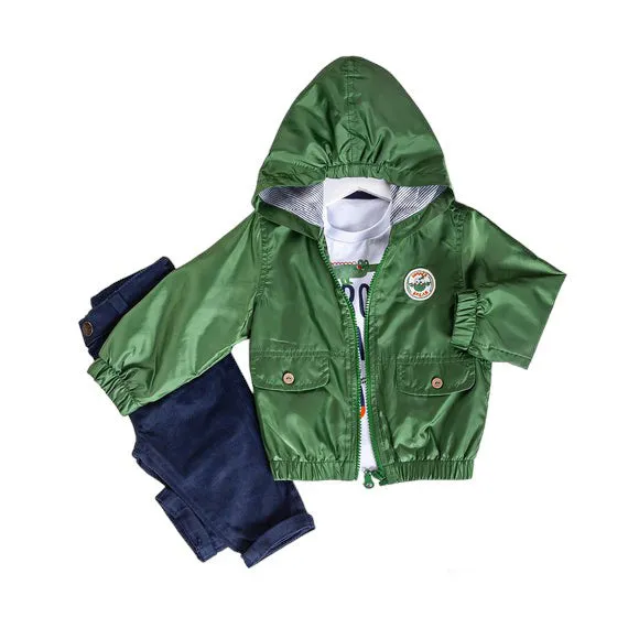 Infant and Toddler Hoodie Windbreaker 3-Piece Casual Wear - Great for Warm Weather