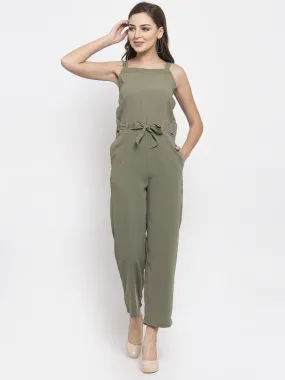 Jashvi Women Green Solid Embellished Jumpsuit