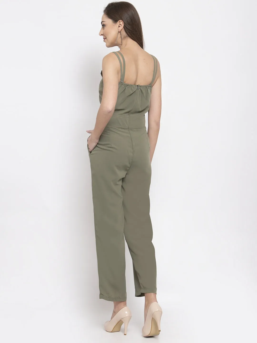 Jashvi Women Green Solid Embellished Jumpsuit