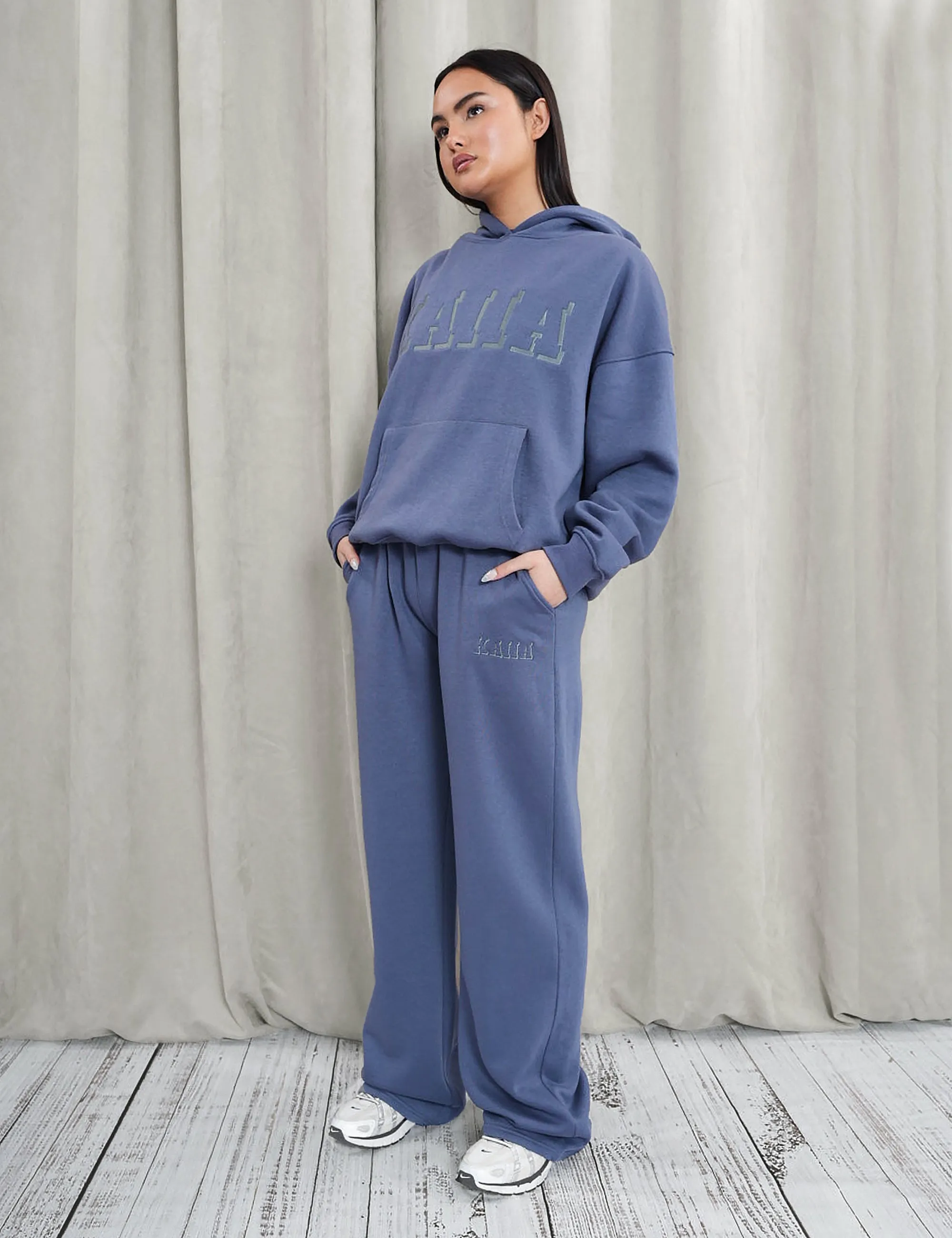 Kaiia Shadow Logo Oversized Hoodie Slate Blue