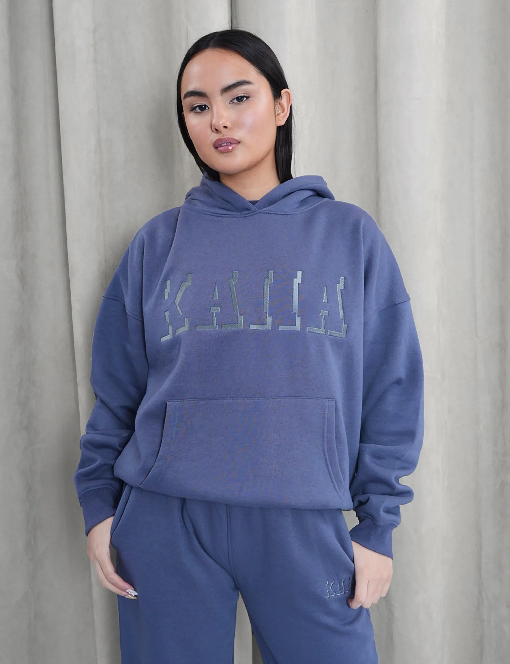 Kaiia Shadow Logo Oversized Hoodie Slate Blue