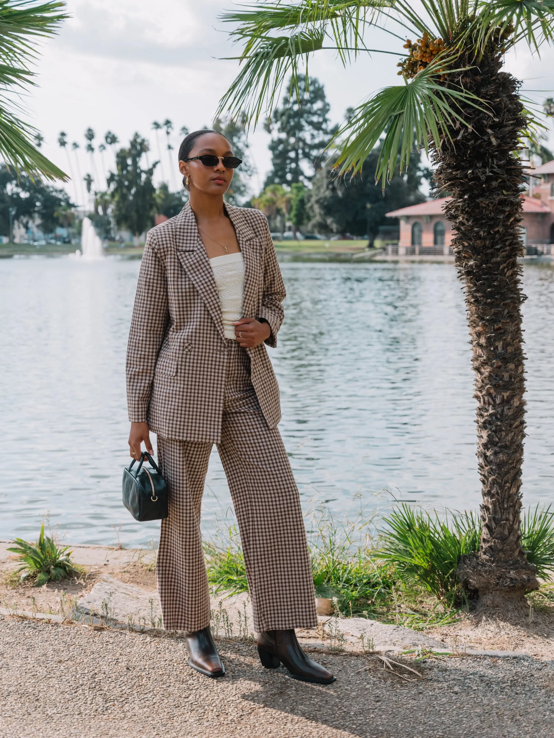 Khaki Gingham Slouch Blazer