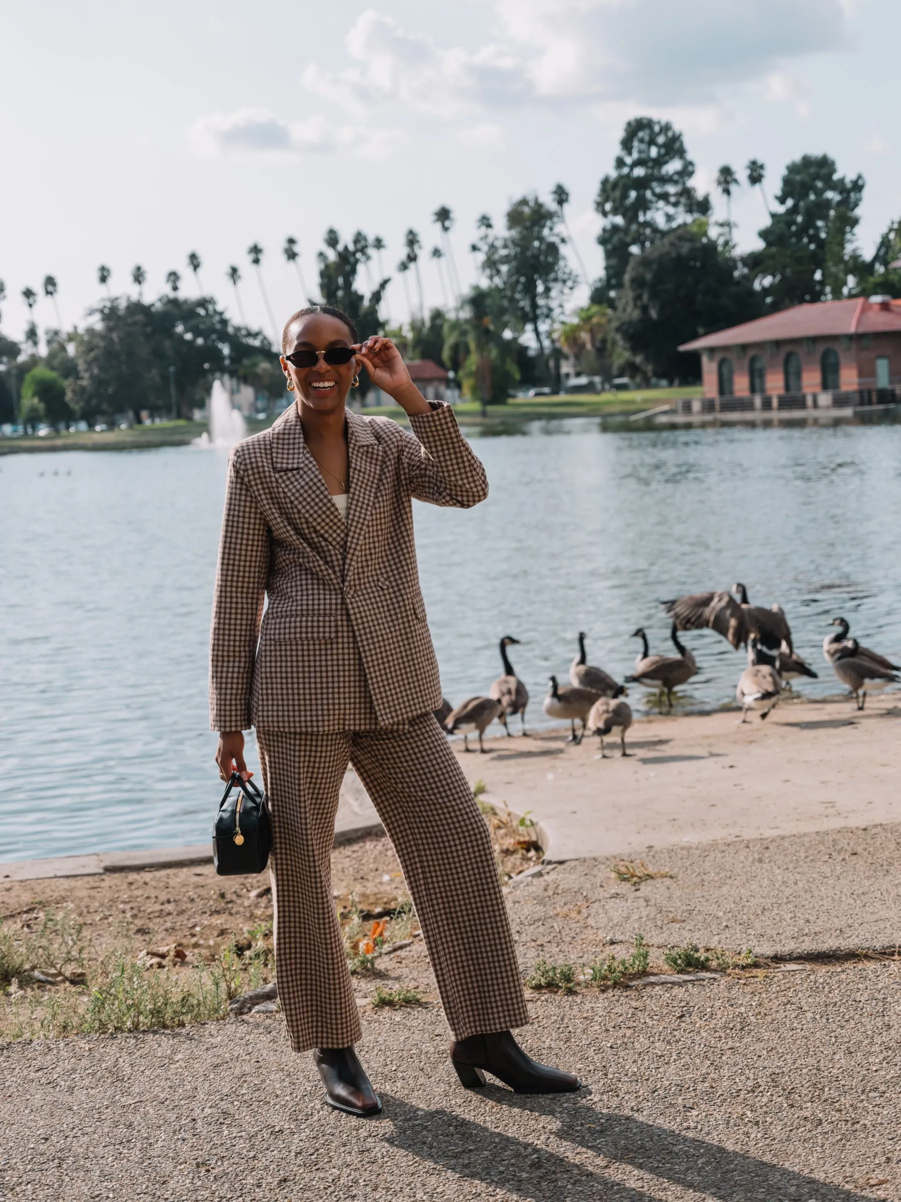 Khaki Gingham Slouch Blazer