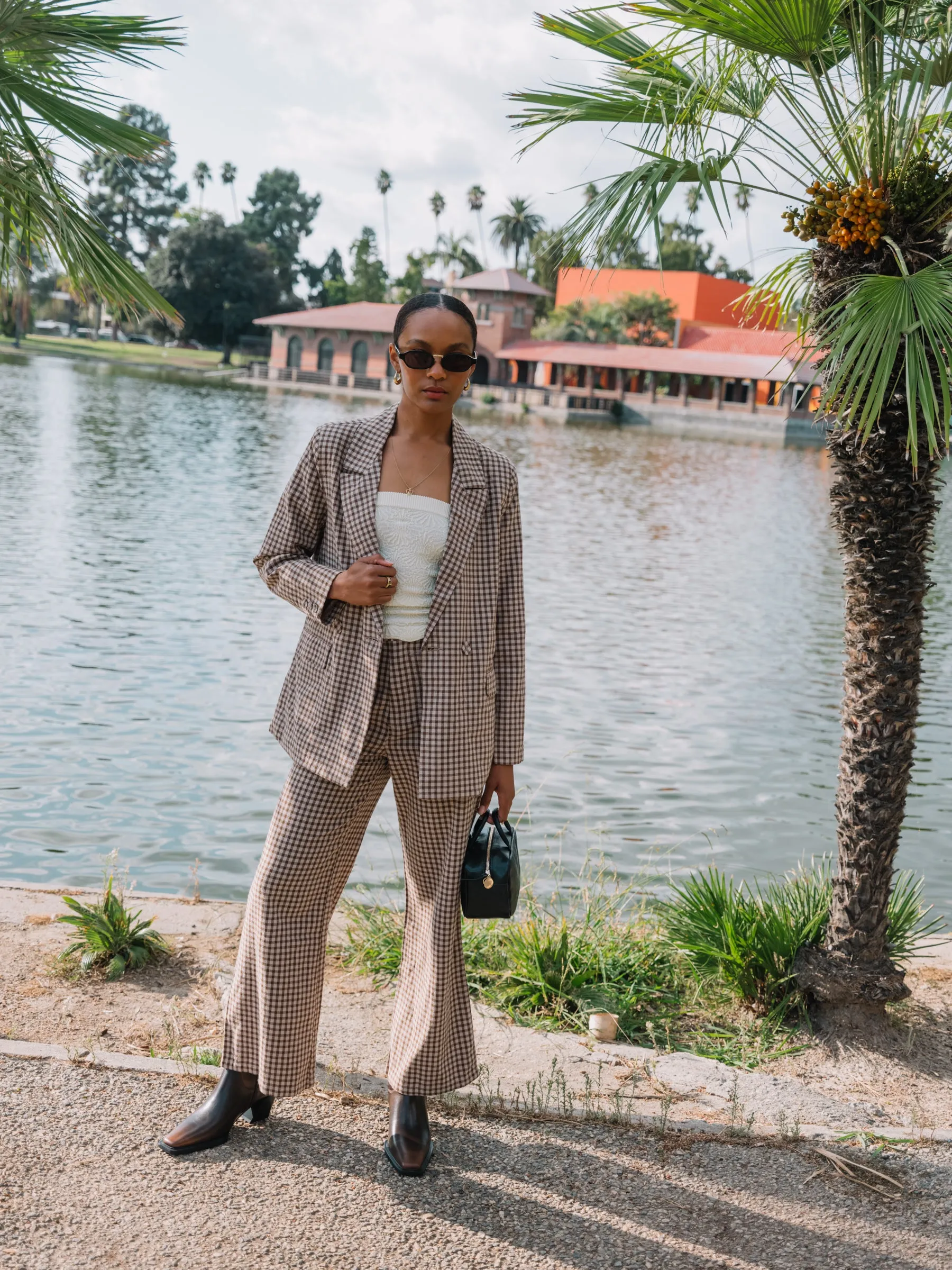 Khaki Gingham Slouch Blazer