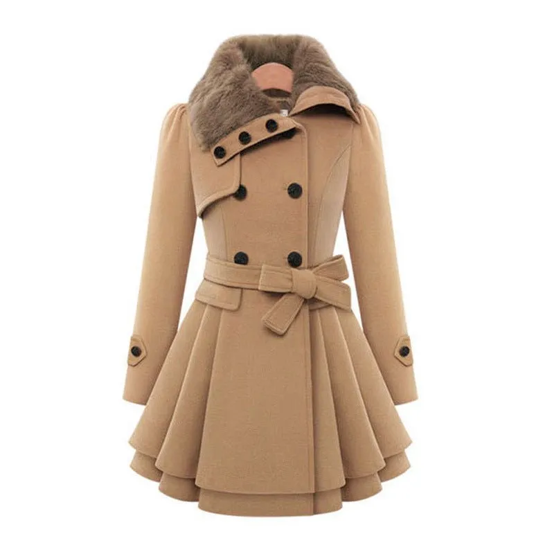 Khaki Trench Coat with Fur Collar | Warm & Elegant #M2ktrend