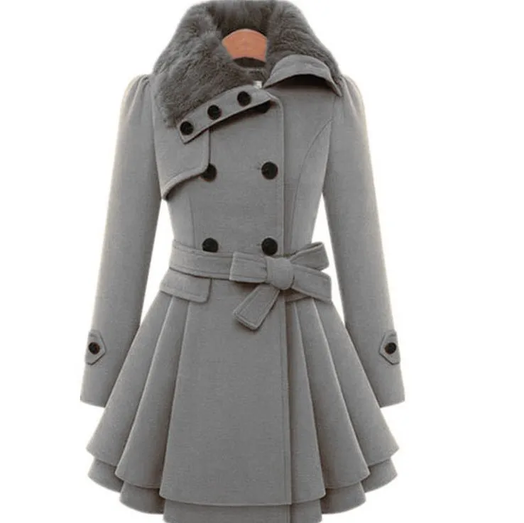 Khaki Trench Coat with Fur Collar | Warm & Elegant #M2ktrend