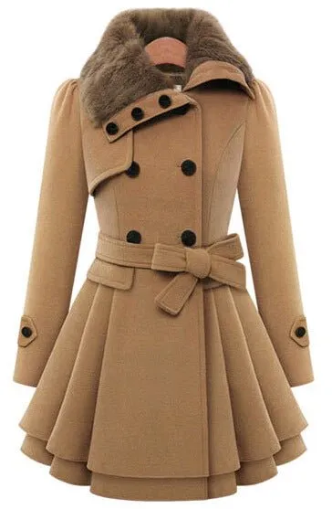 Khaki Trench Coat with Fur Collar | Warm & Elegant #M2ktrend