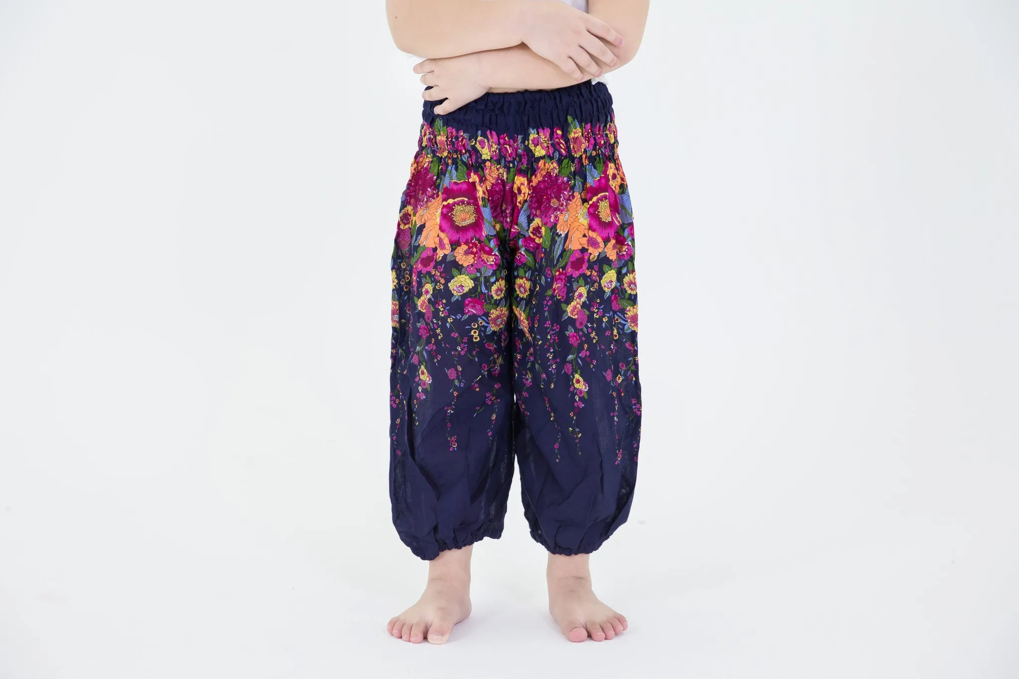 Kids Floral Harem Pants in Blue