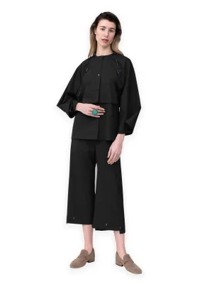 Kimono Shirt in black fine wool from Savile Row