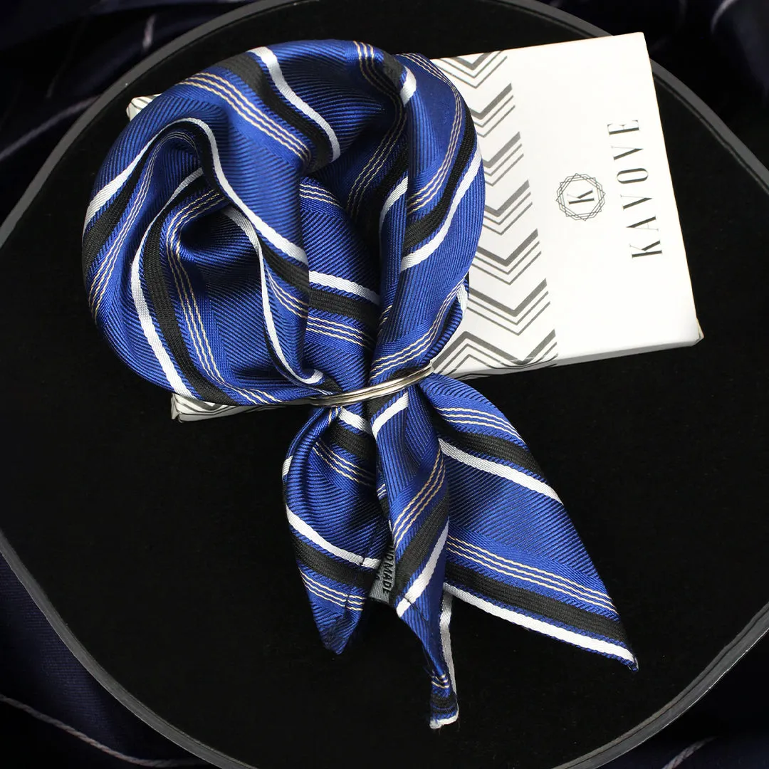 Kovove Elegant Blue Striped Pocket Square For Men