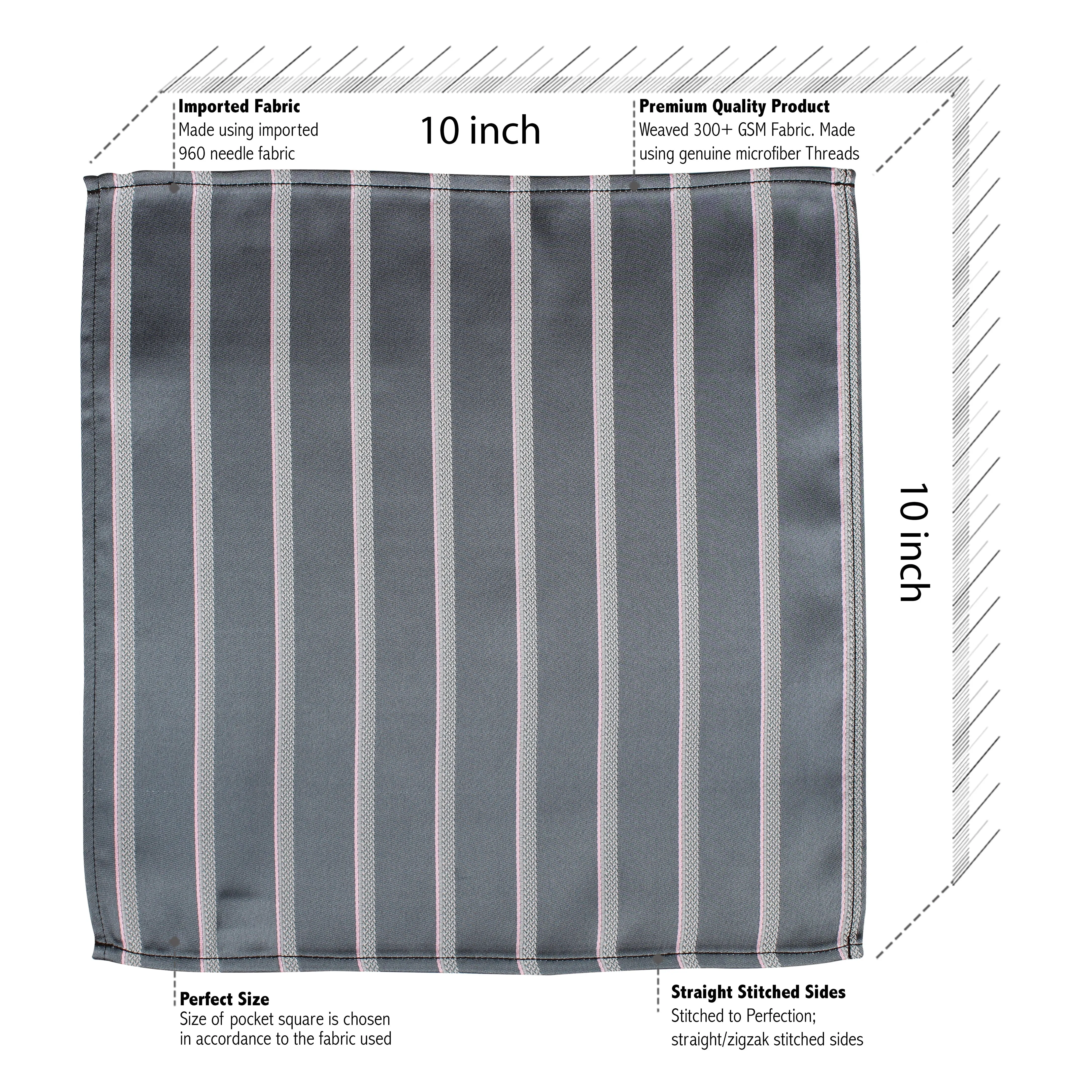 Kovove Elegant Grey Striped Pocket Square For Men