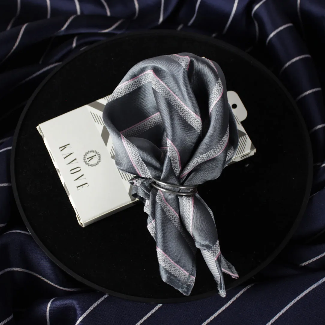 Kovove Elegant Grey Striped Pocket Square For Men