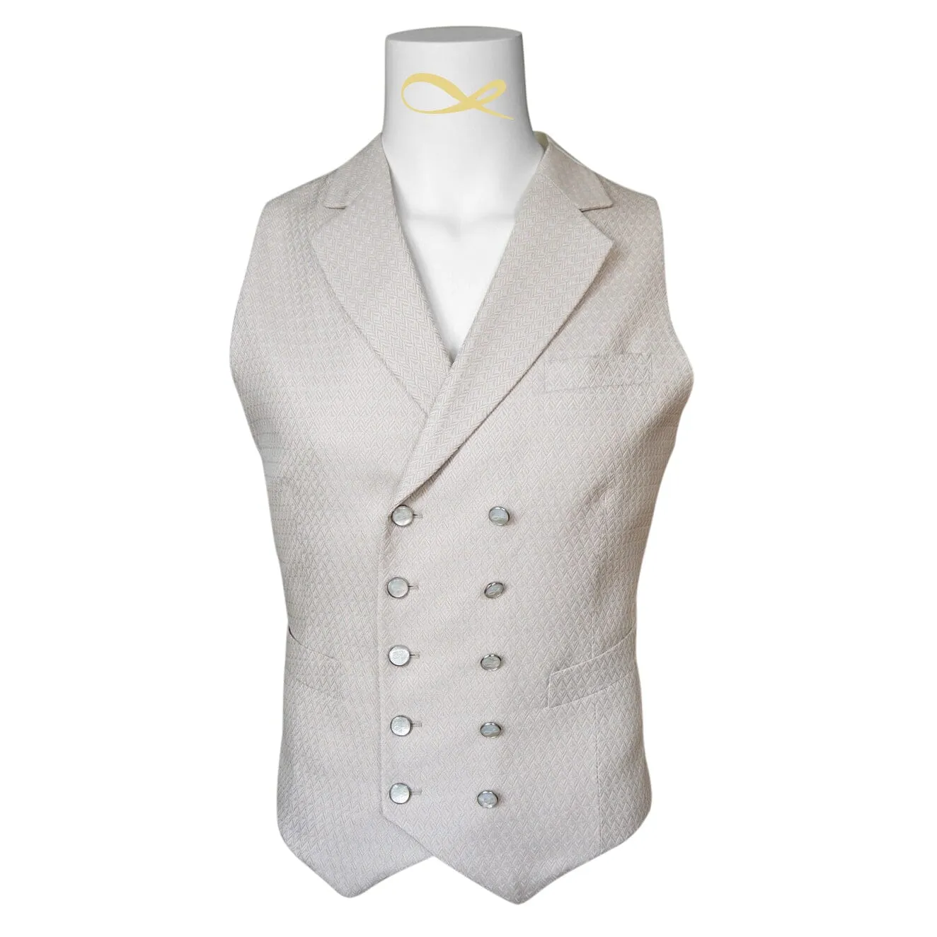 Latte Herringbone Gemelli Waistcoat