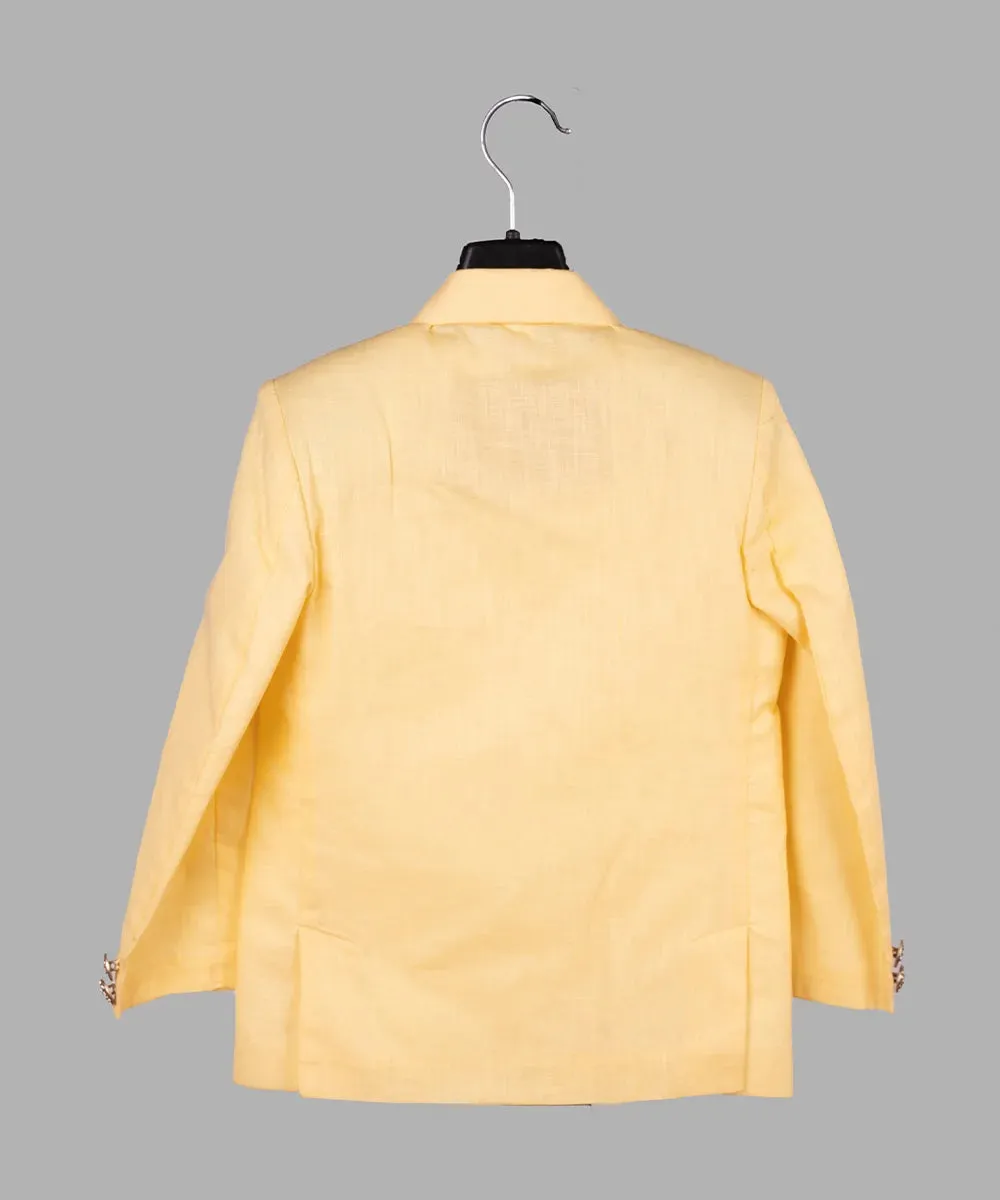 Lemon Yellow Colored Linen Blazer with White T-Shirt