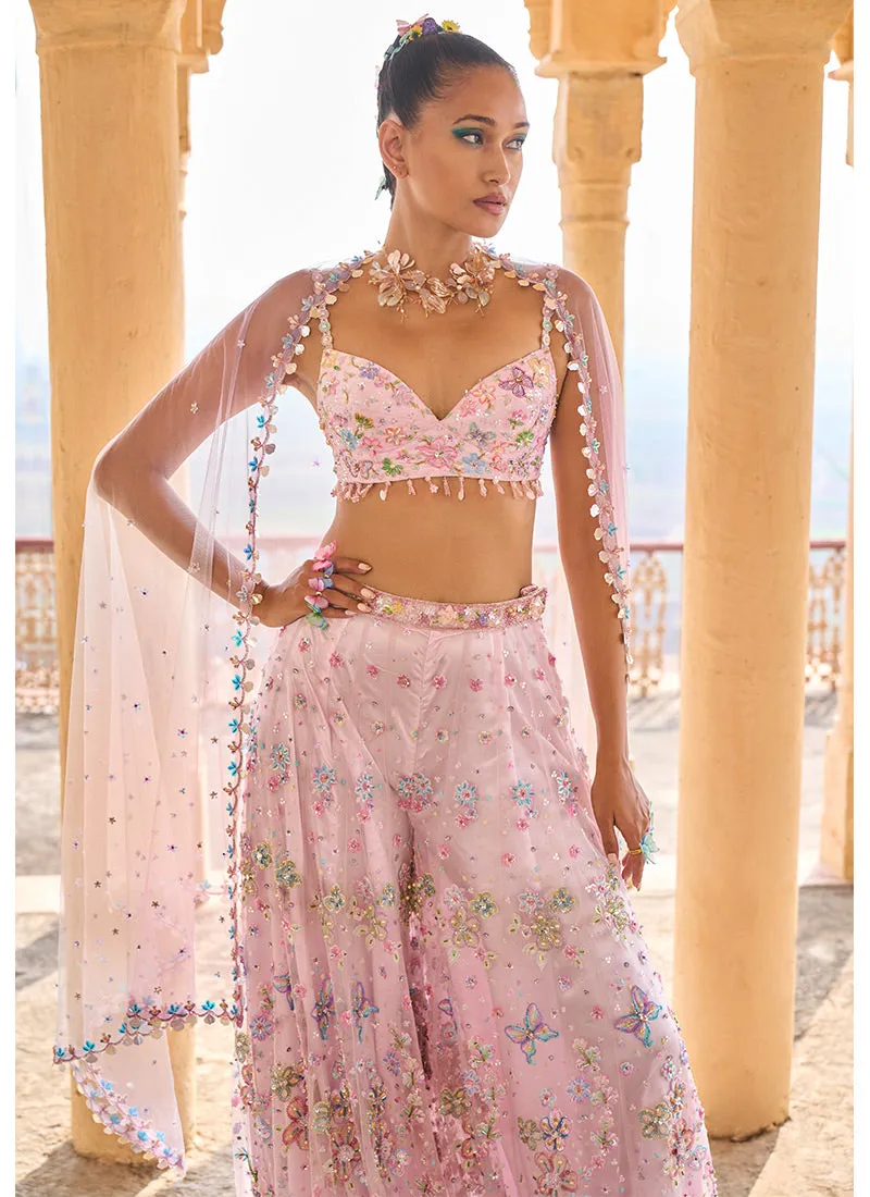 Light Pink Embellished Crop Sharara Set