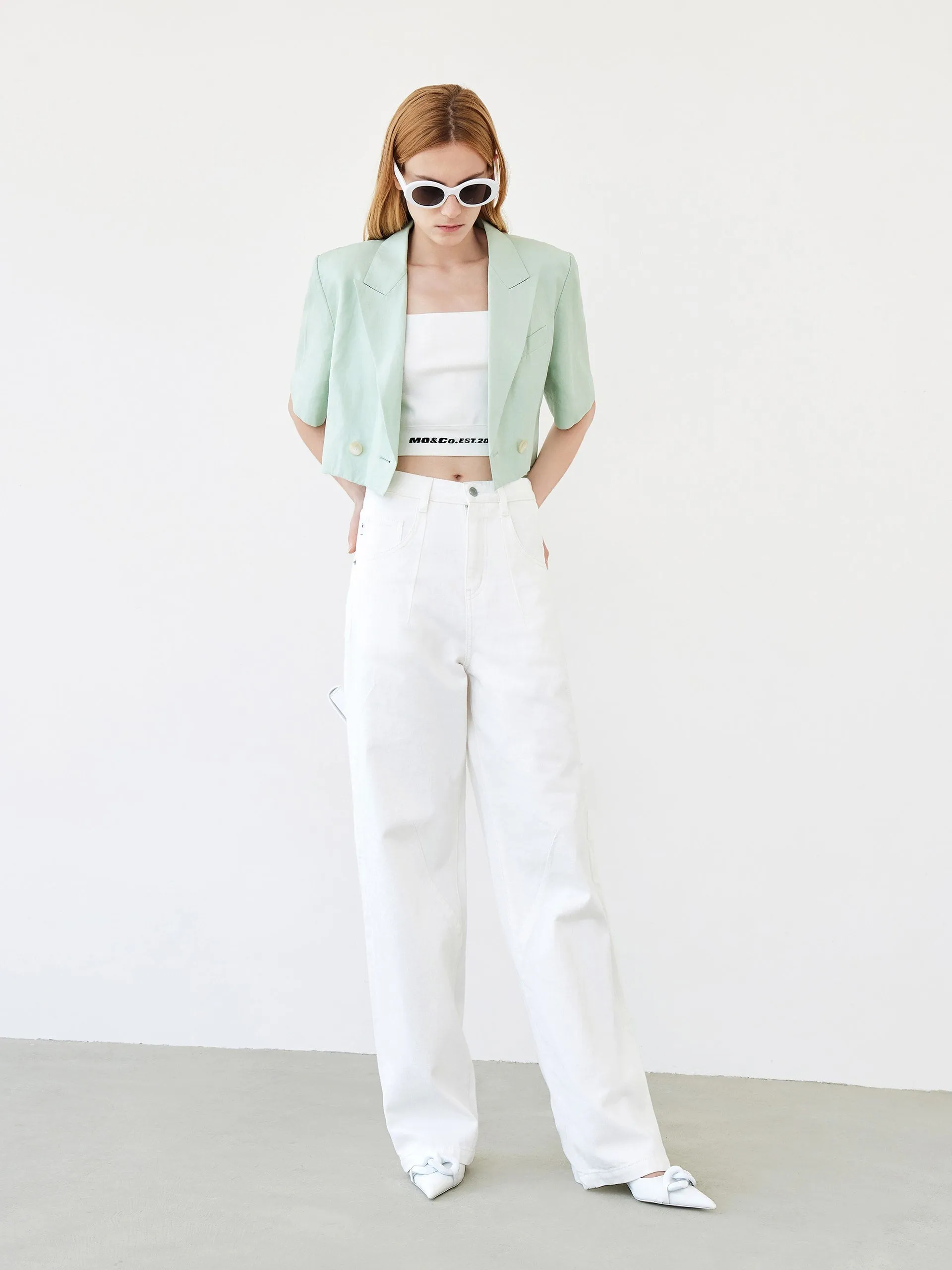 Linen Blend Crop Blazer