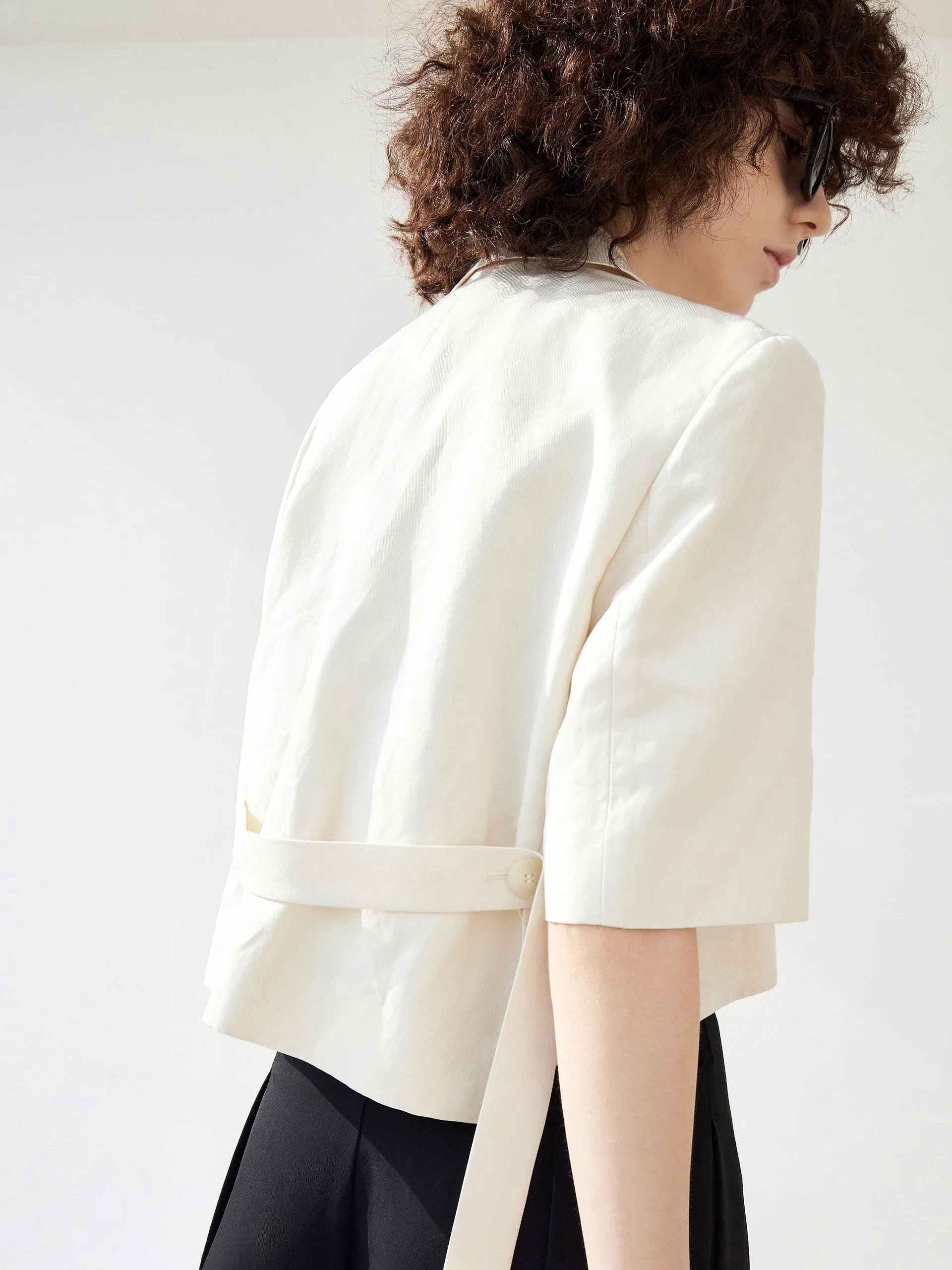 Linen Blend Crop Blazer