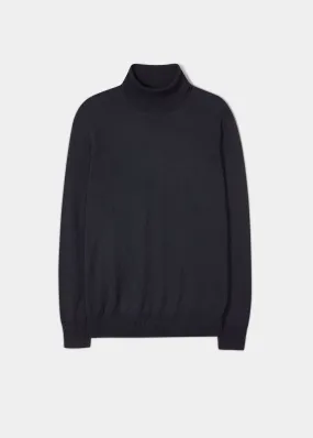 Linton Merino Wool Roll Neck Jumper in Dark Navy - Regular Fit