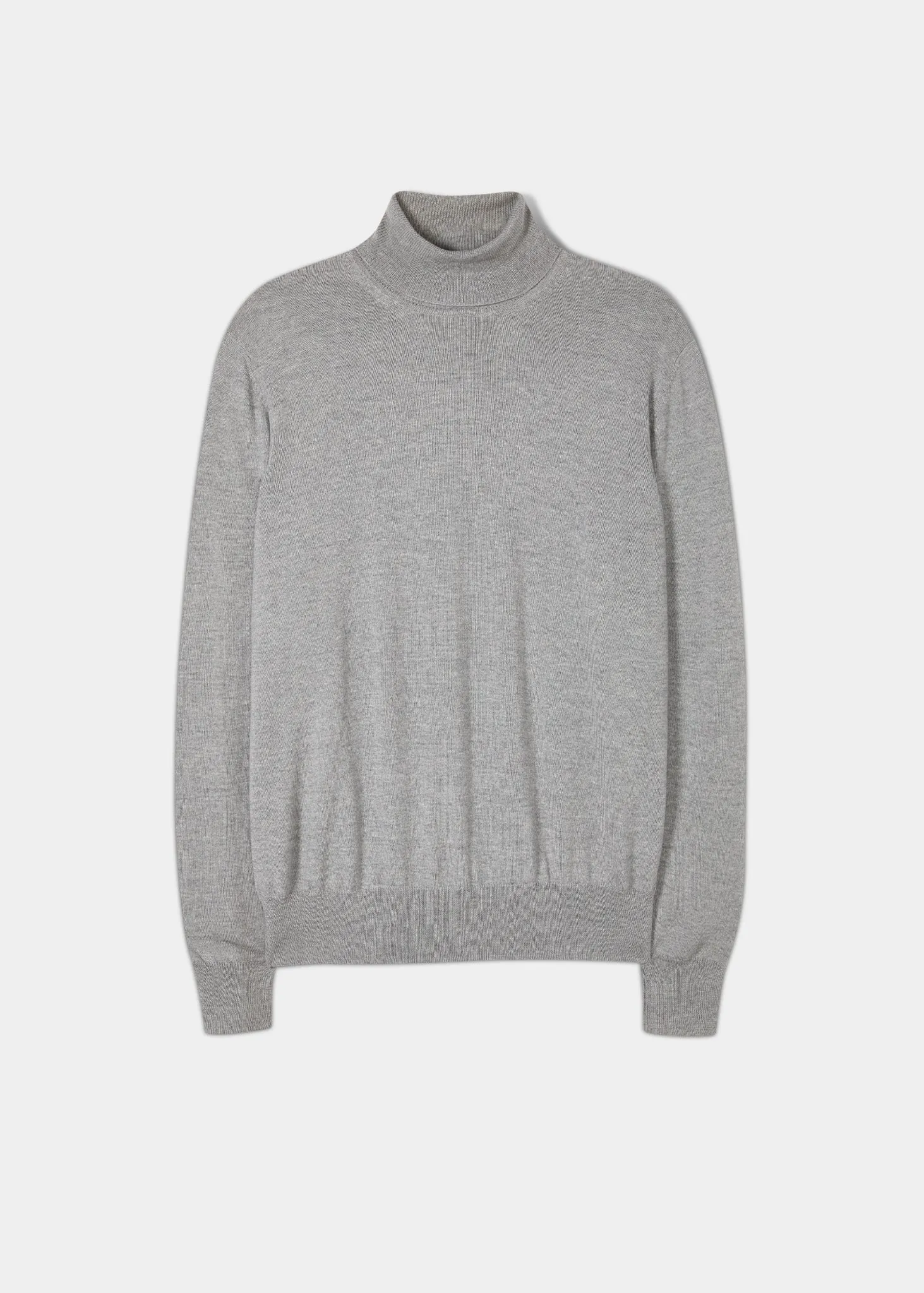 Linton Merino Wool Roll Neck Jumper in Light Grey Mix - Regular Fit