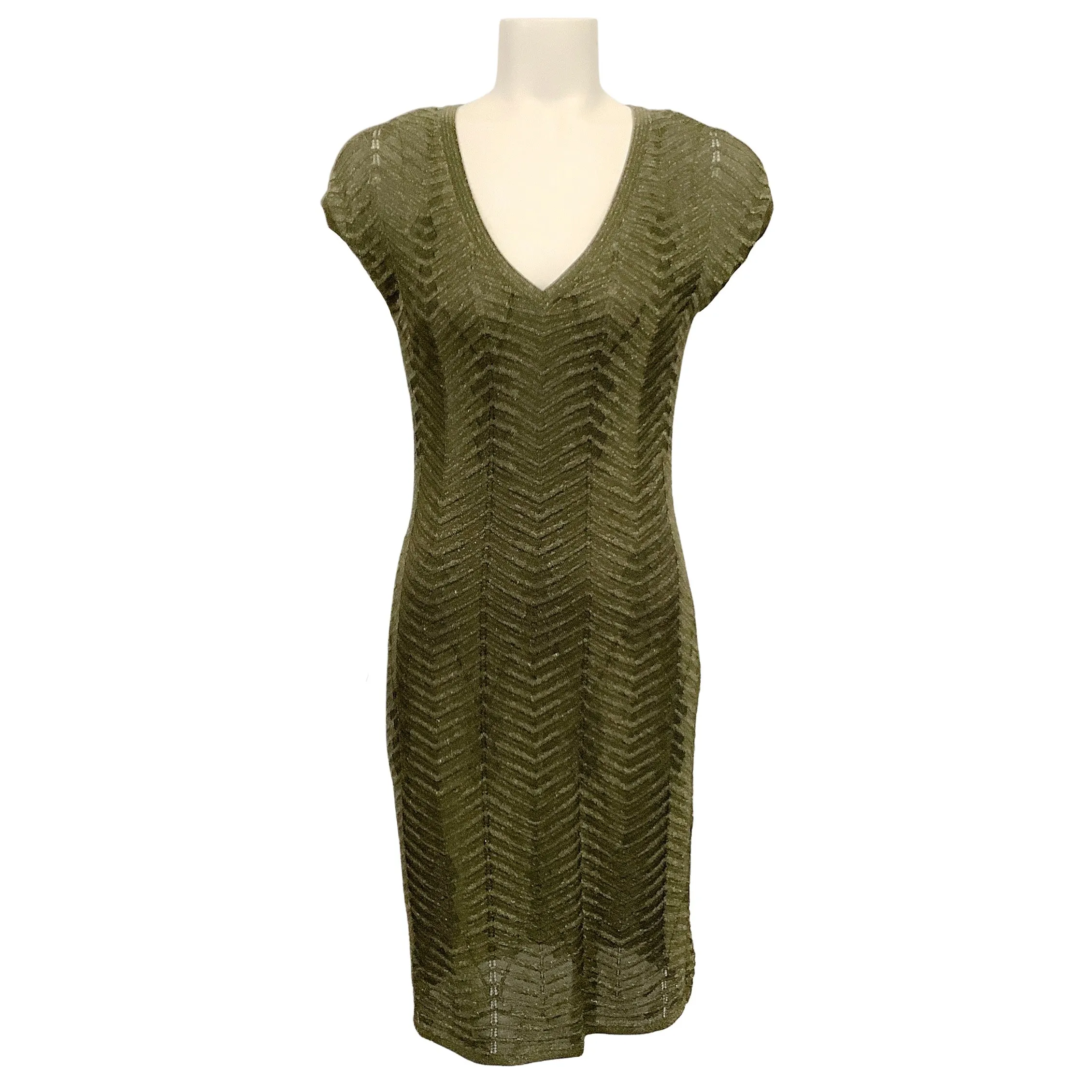 M Missoni Green Metallic Chevron Sleeveless Dress with Slip