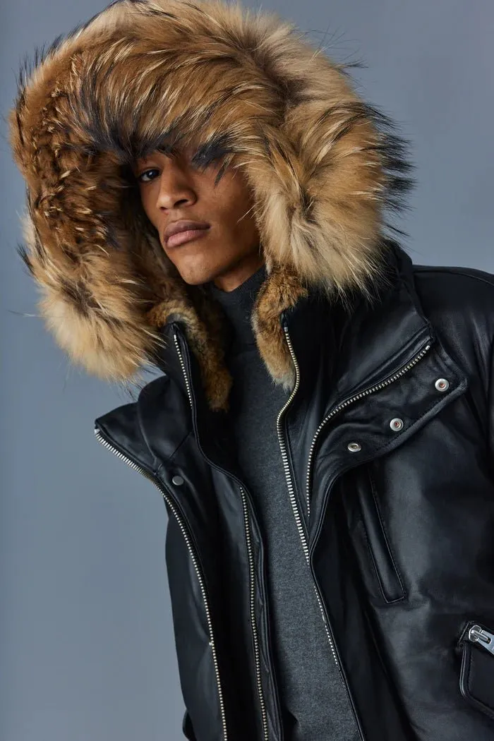 MACKAGE GLEN-F - 2-in-1 (r) Leather Bomber Jacket With Hooded Bib & Natural Fur