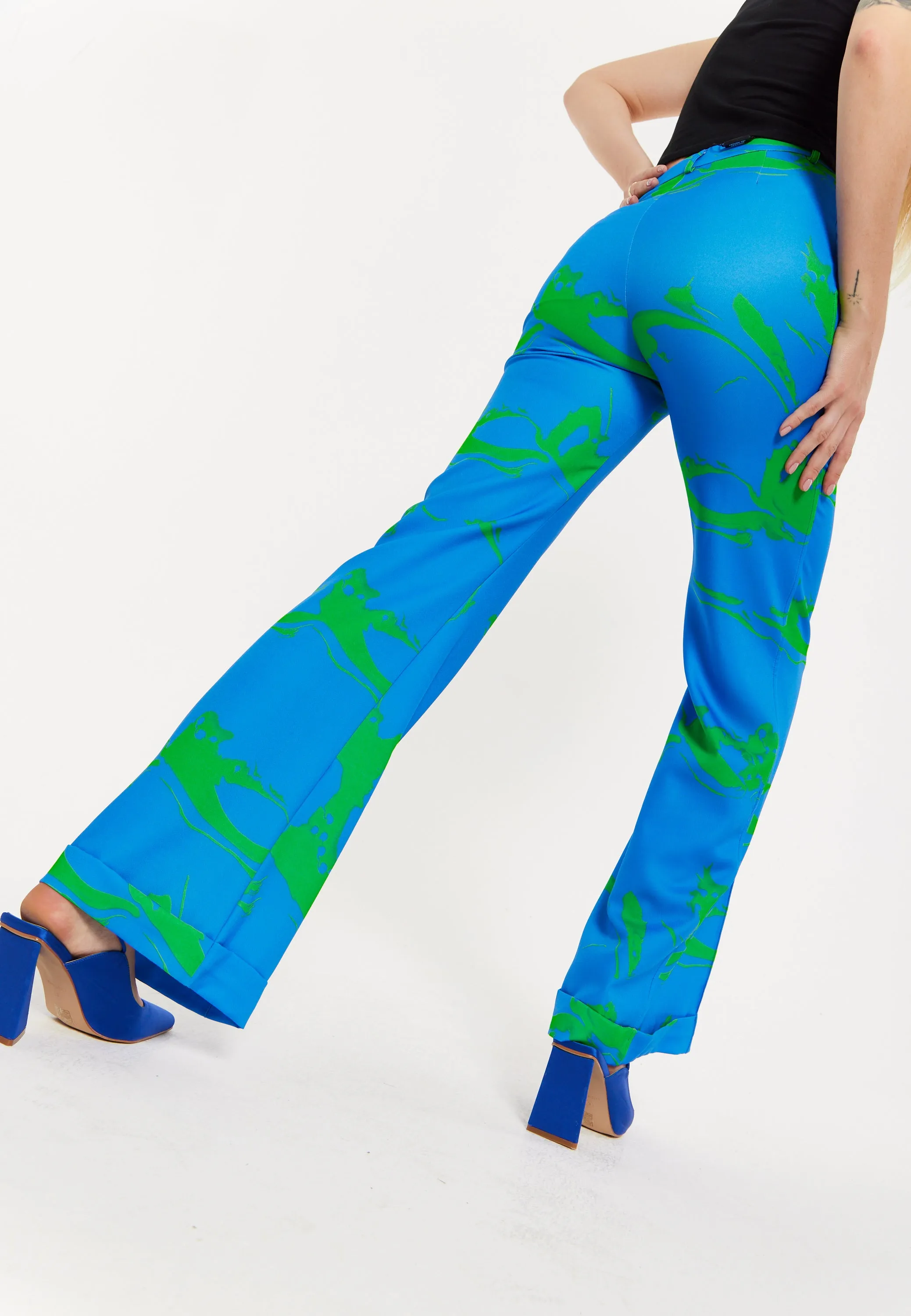 Marble Print Trouser in Blue And Green