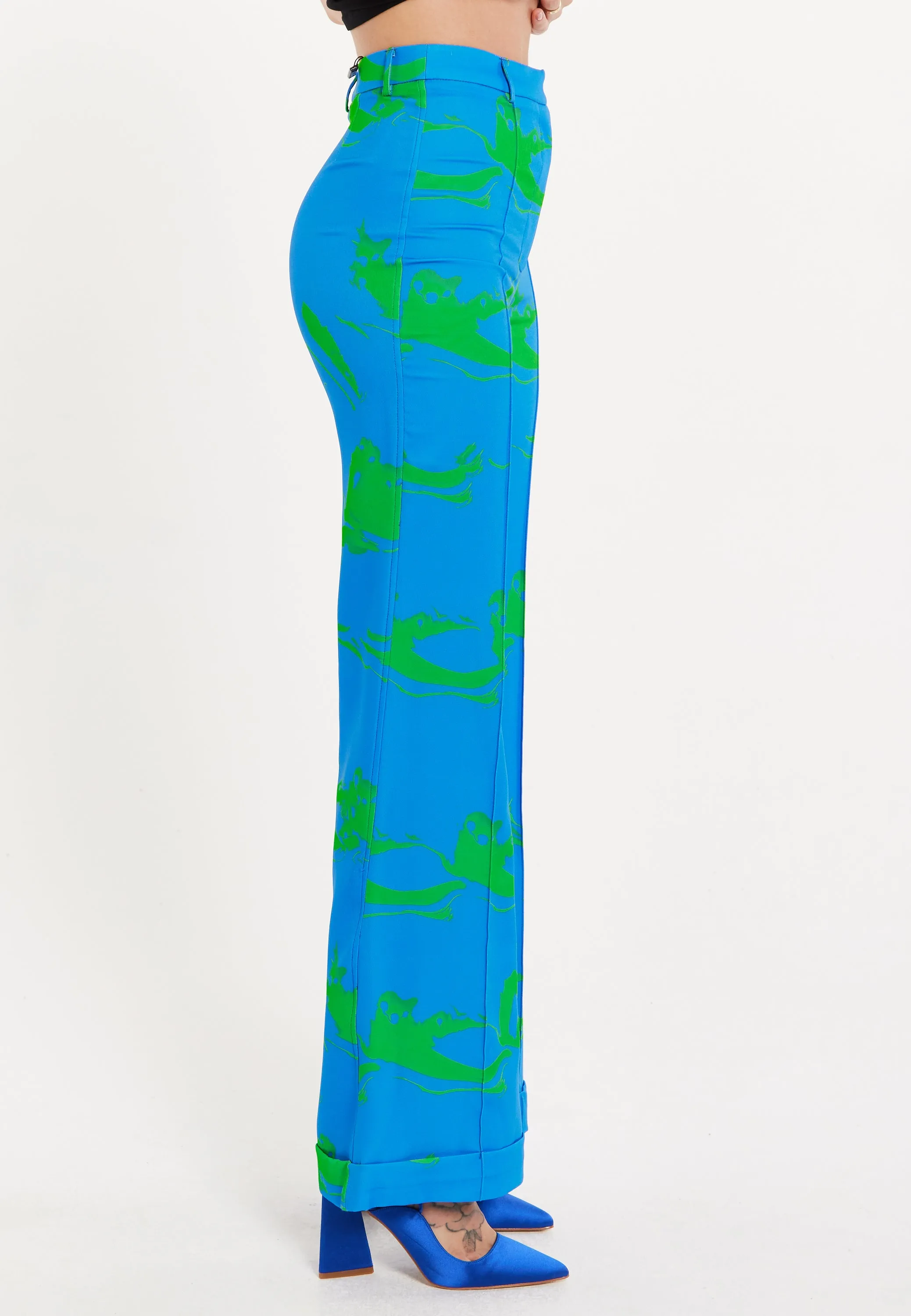 Marble Print Trouser in Blue And Green