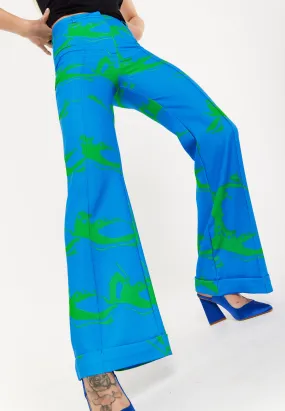 Marble Print Trouser in Blue And Green