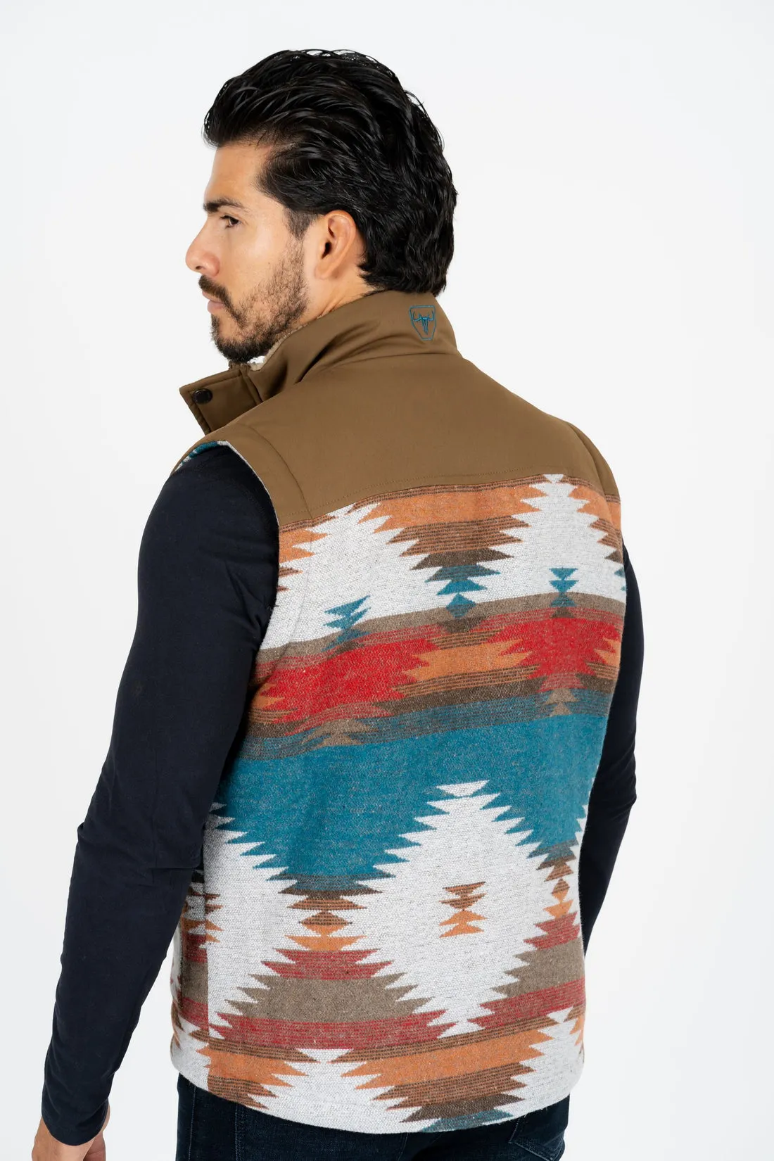 Men's Camel Padded Aztec Print Vest