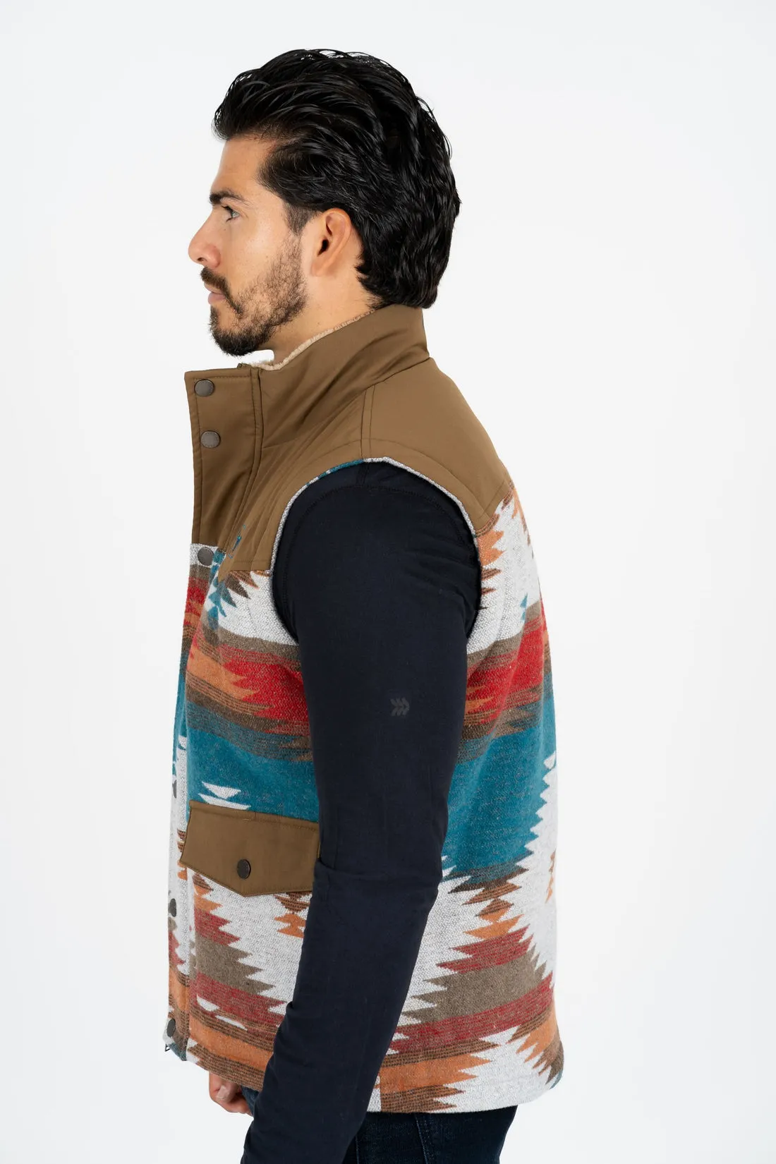 Men's Camel Padded Aztec Print Vest