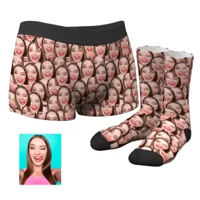 Men's  Custom Face Mash Boxer Shorts And Socks Set