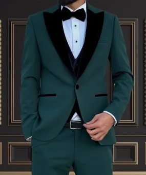 Men's Emerald Green Tuxedo with Velvet Peak Lapel | Elegant Formal Wear for Weddings & Events