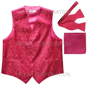 Men's paisley Tuxedo VEST Waistcoat_self tie bowtie & hankie set hot pink