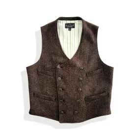 Men's Red Brown Double-breasted Tweed Vest