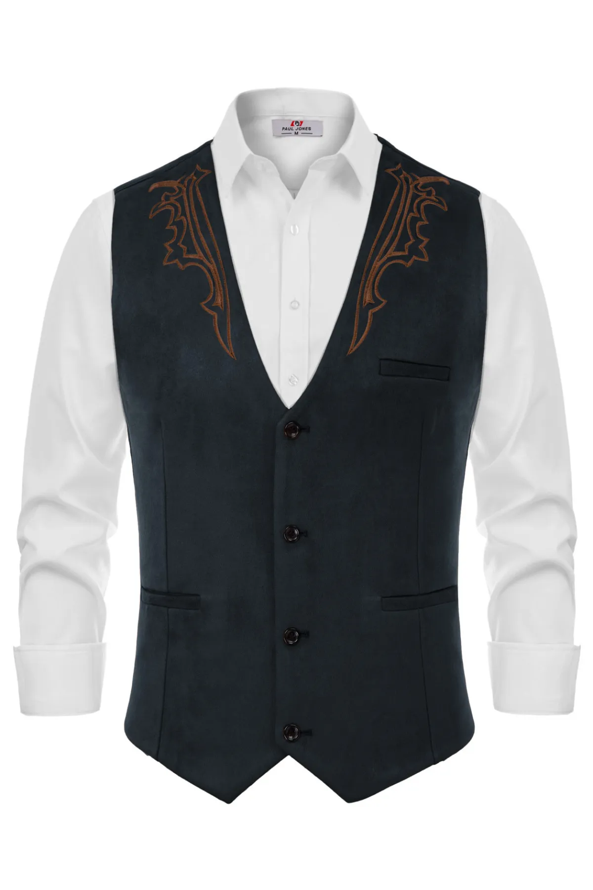 Men's Suede Leather Suit Vest Embroidery Casual Slim Fit Western Vest Waistcoat