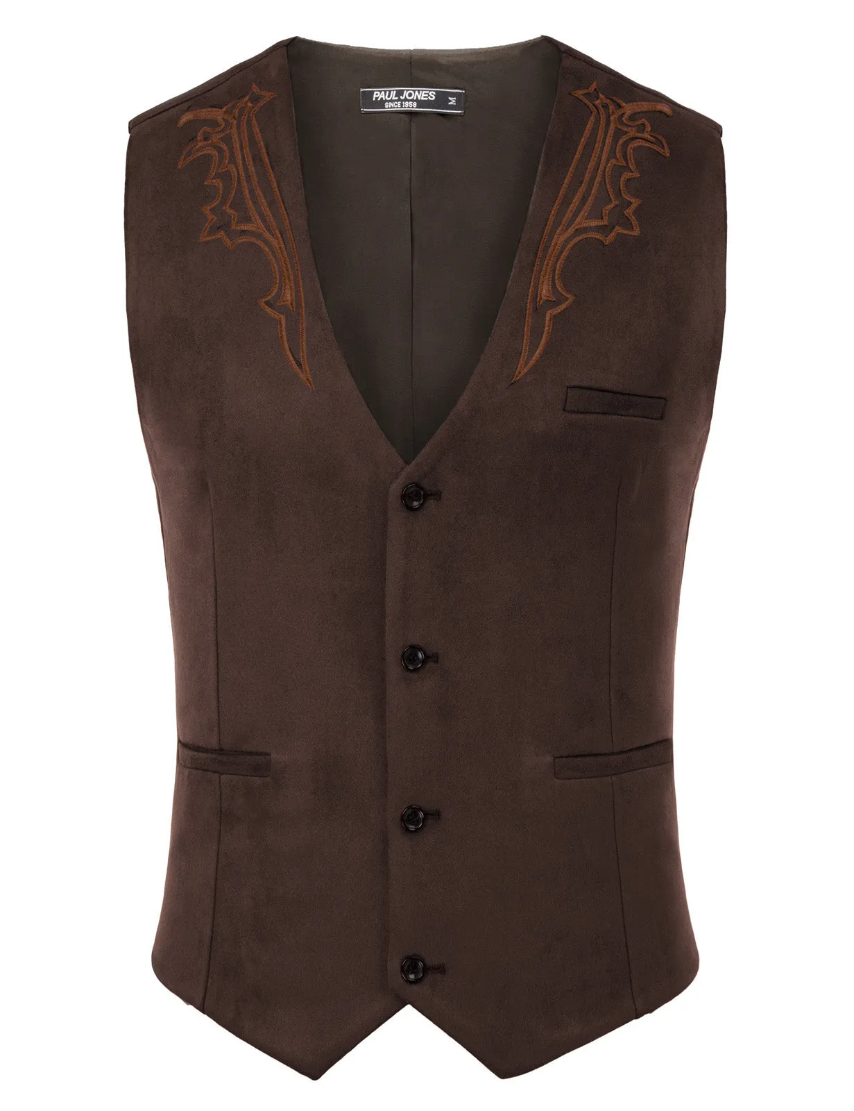 Men's Suede Leather Suit Vest Embroidery Casual Slim Fit Western Vest Waistcoat