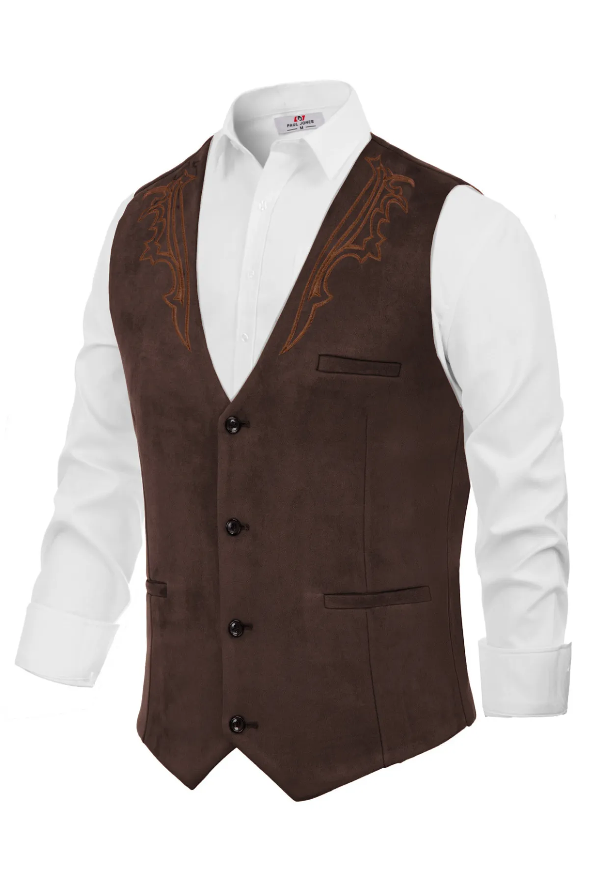 Men's Suede Leather Suit Vest Embroidery Casual Slim Fit Western Vest Waistcoat