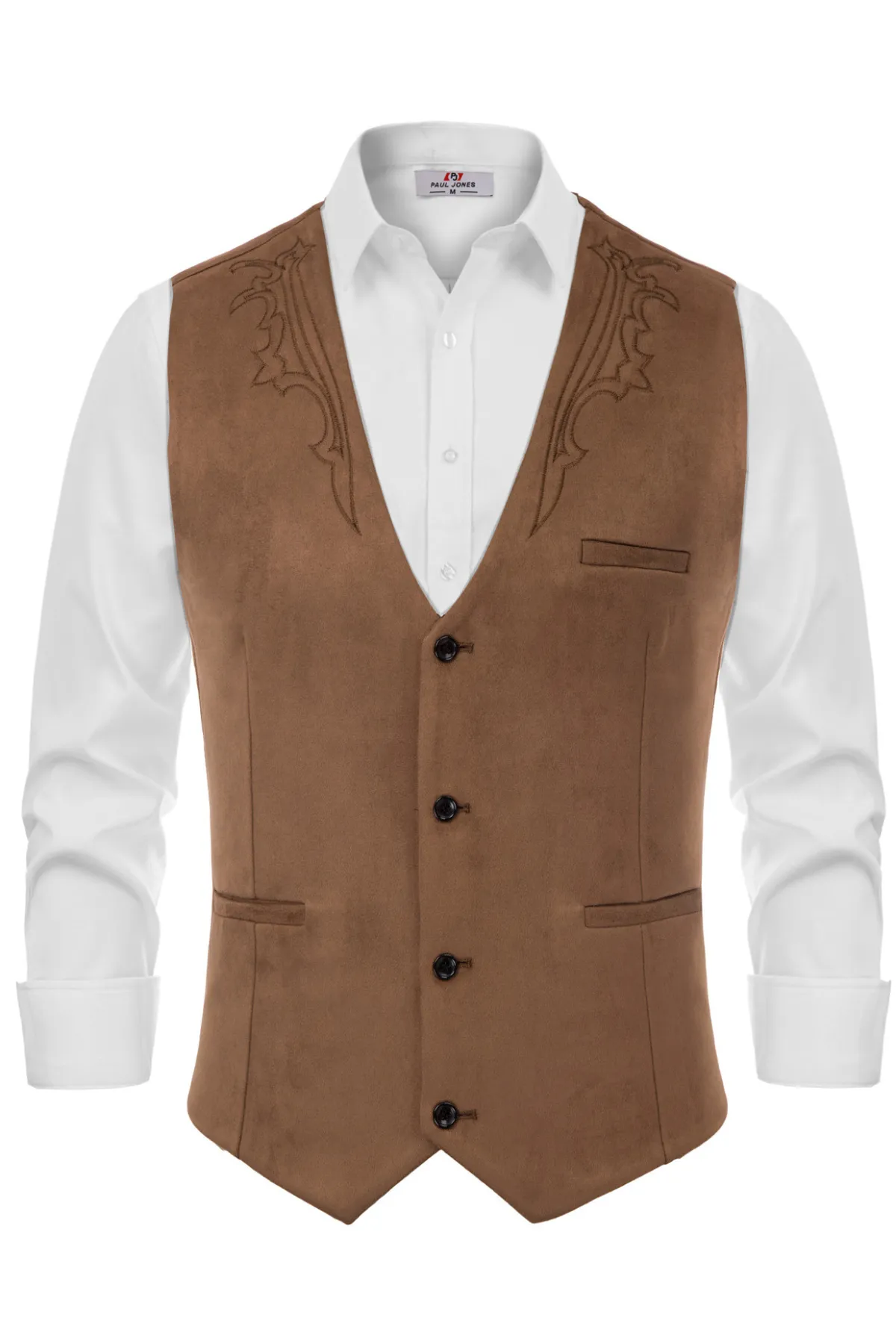 Men's Suede Leather Suit Vest Embroidery Casual Slim Fit Western Vest Waistcoat