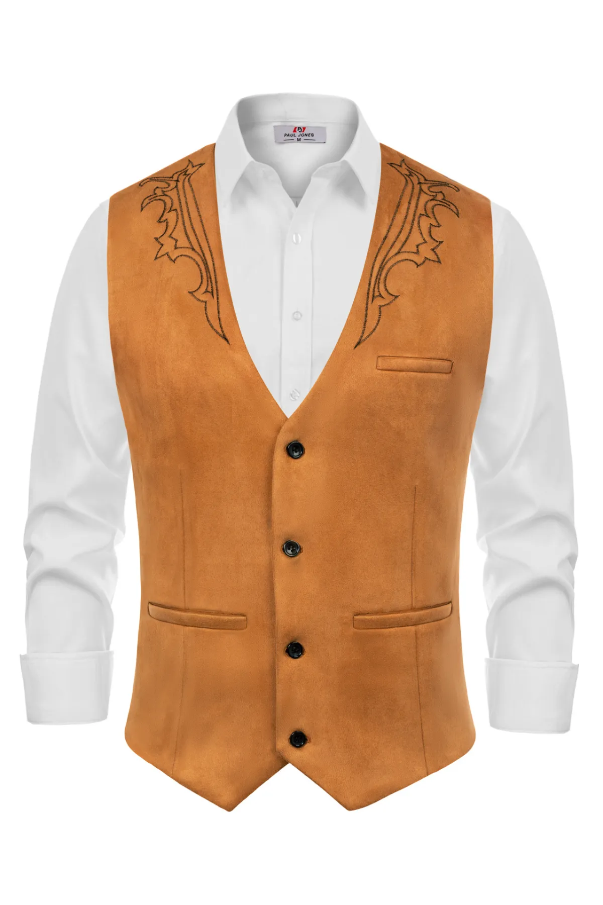 Men's Suede Leather Suit Vest Embroidery Casual Slim Fit Western Vest Waistcoat