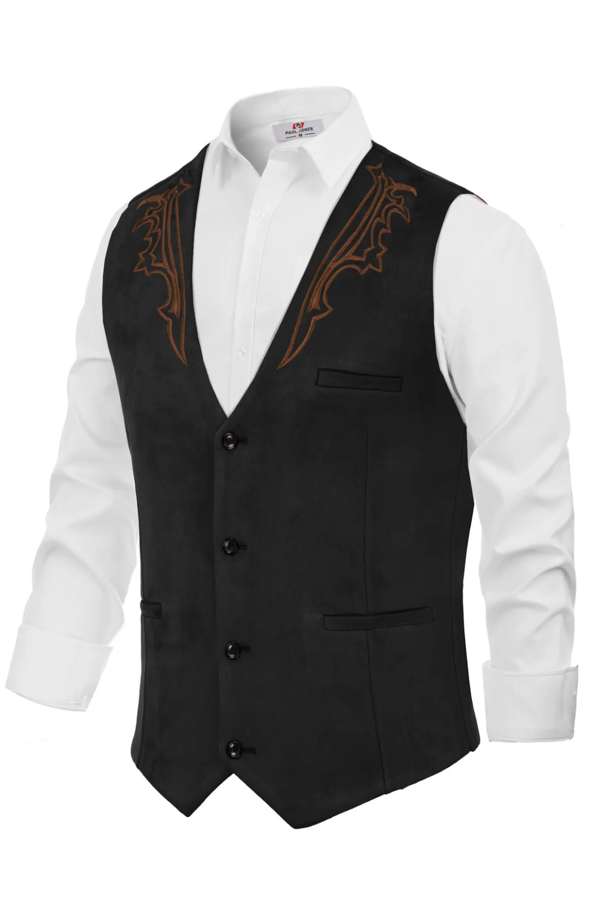 Men's Suede Leather Suit Vest Embroidery Casual Slim Fit Western Vest Waistcoat