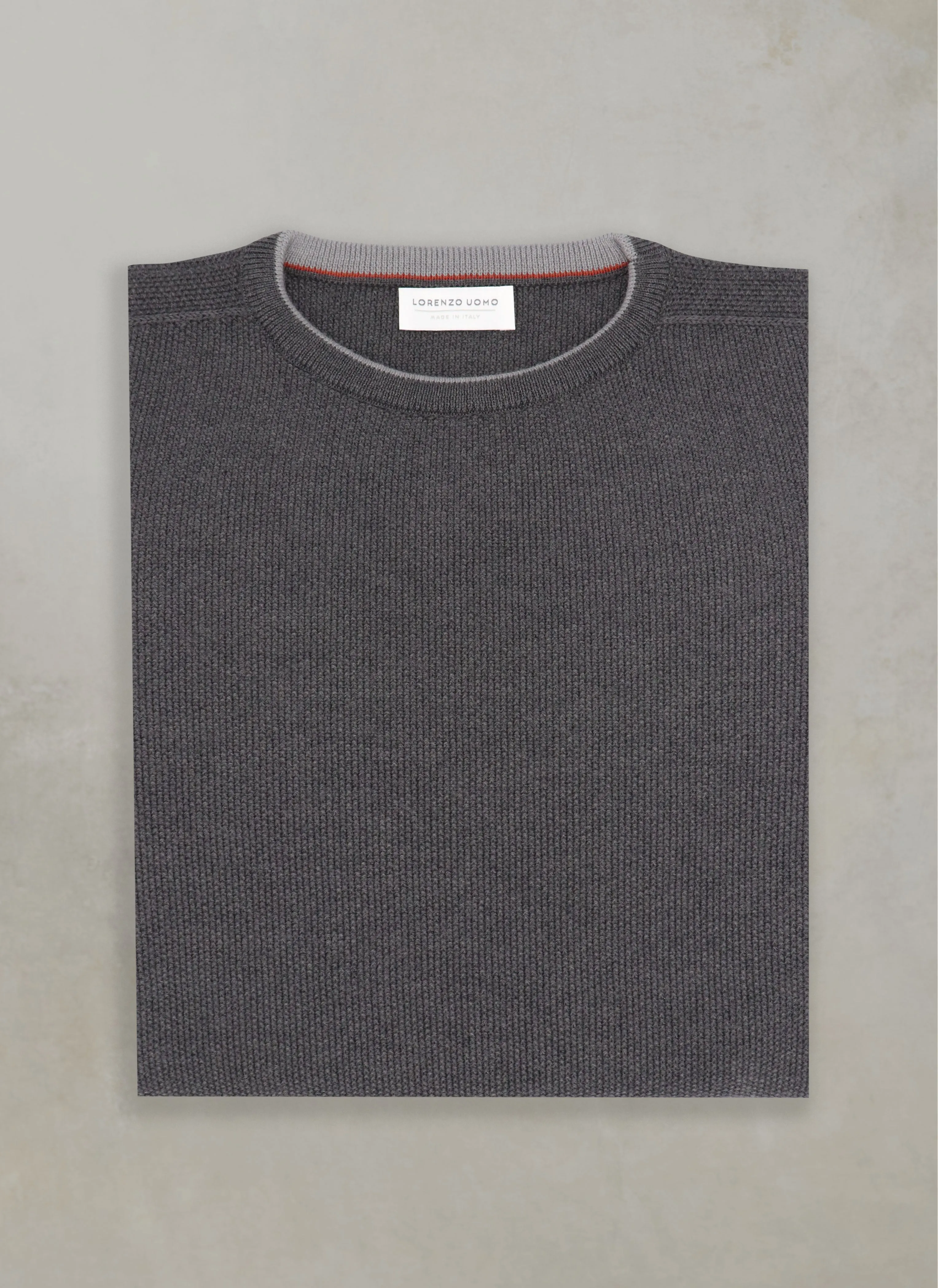 Men's Tollegno Merino Wool Crew Neck Sweater in Dark Grey Mélange